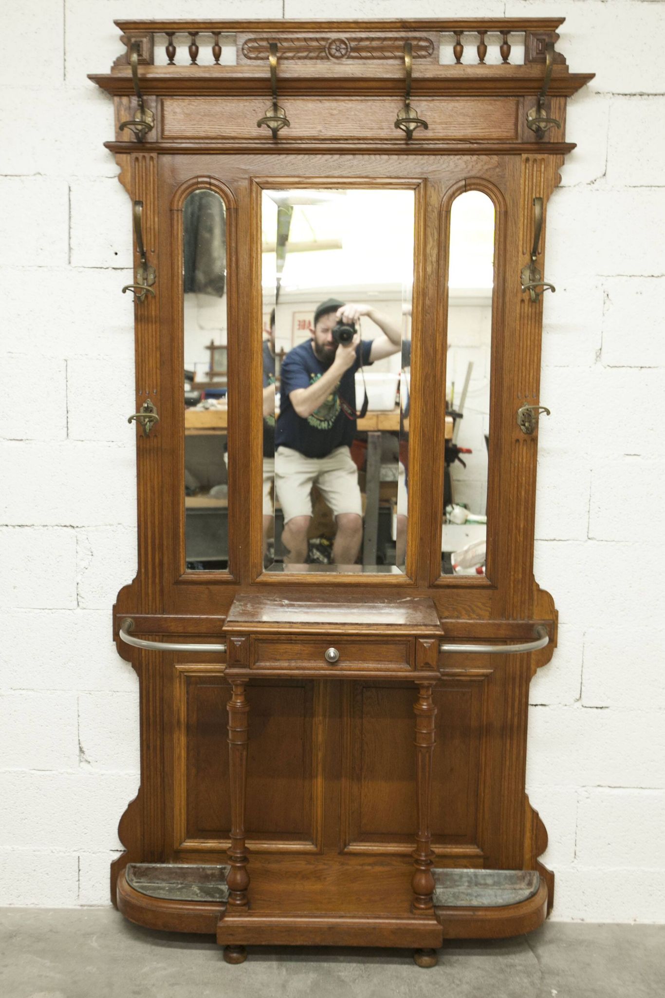 Napoleon III style walnut wardrobe, late 19th century, 3 mirrors, marble top, 8 coat hooks