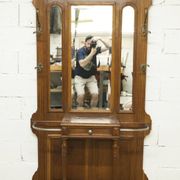 Napoleon III style walnut wardrobe, late 19th century, 3 mirrors, marble top, 8 coat hooks