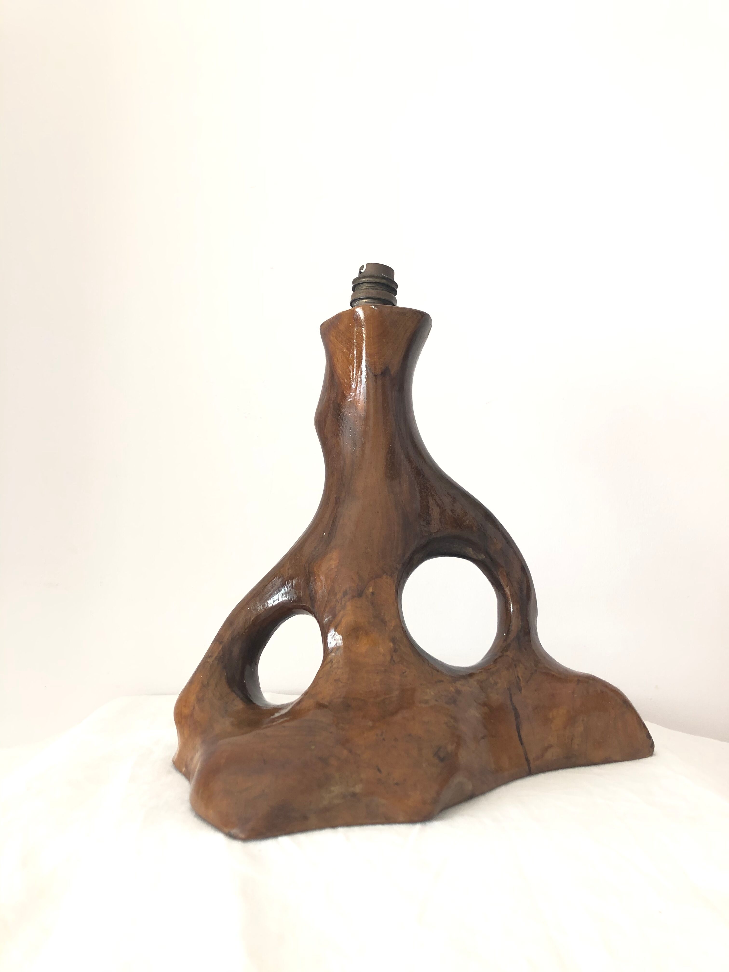 50s/60s olive wood brutalist lamp foot