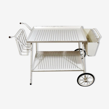 White perforated steel  serving cart and bed table in one, 1950's