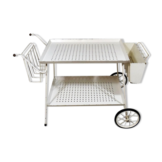 White perforated steel  serving cart and bed table in one, 1950's