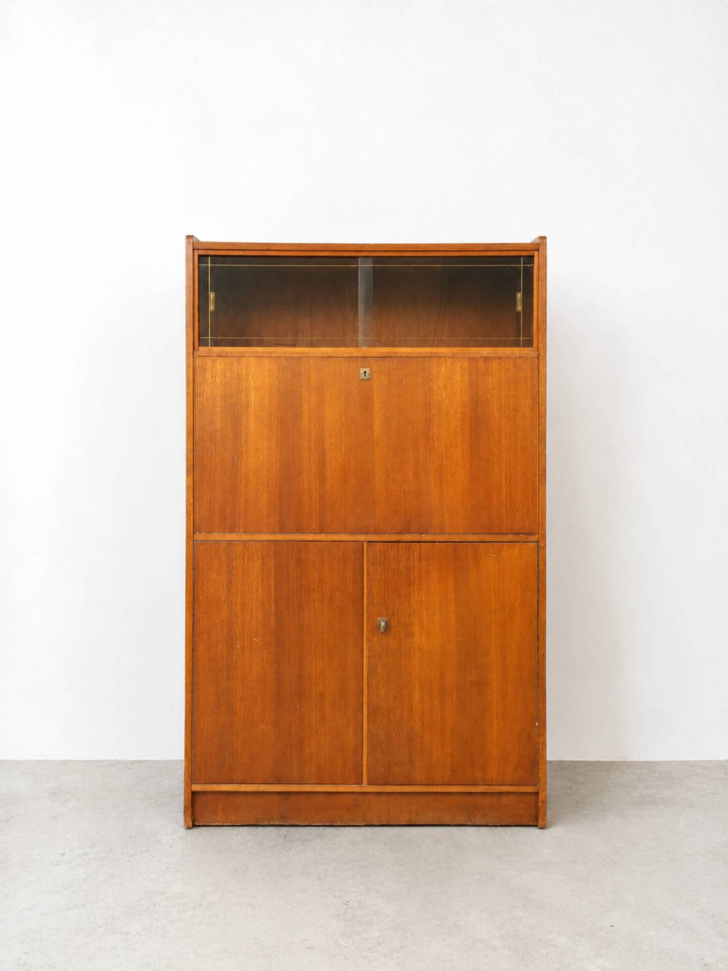 Vintage teak secretary with sliding display cabinet, 1960s.