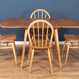 Retro Blonde Ercol Model 383 Dining Table & Four Model 370 Windsor Kitchen Dining Chairs