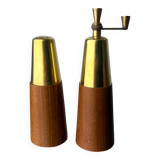 Salt shaker and pepper mill in rosewood and brass, Italy, 1970s