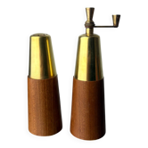 Salt shaker and pepper mill in rosewood and brass, Italy, 1970s
