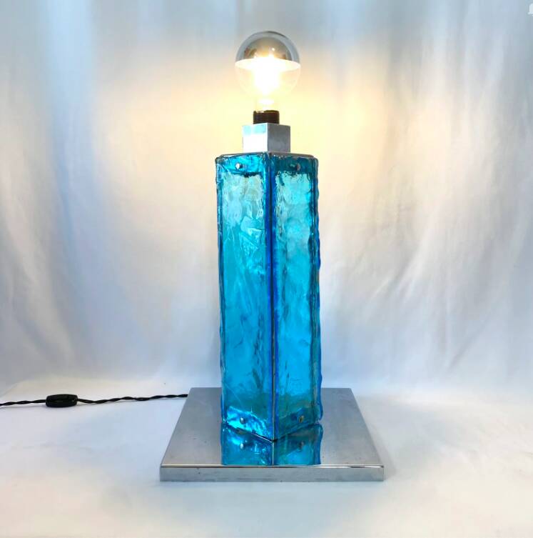 Large blue and chrome Murano lamp, 1960s. Italy