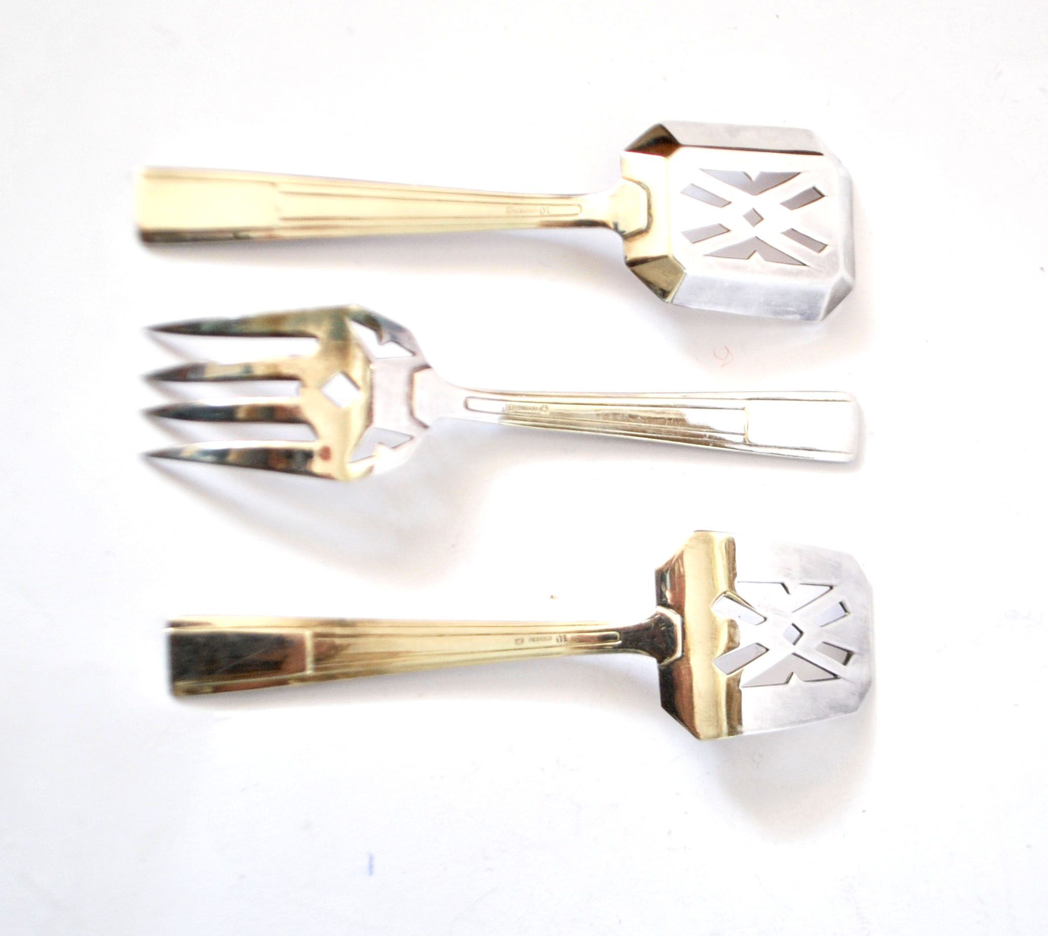 Set of 3 modernist 1950s dessert cutlery in silver by RENEKA.