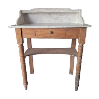 Coiffeuse table de toilette ancienne avec plateau marbre.