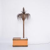 Italian Hollywood Regency Palm-shaped lamp in brass and wood with cabinet