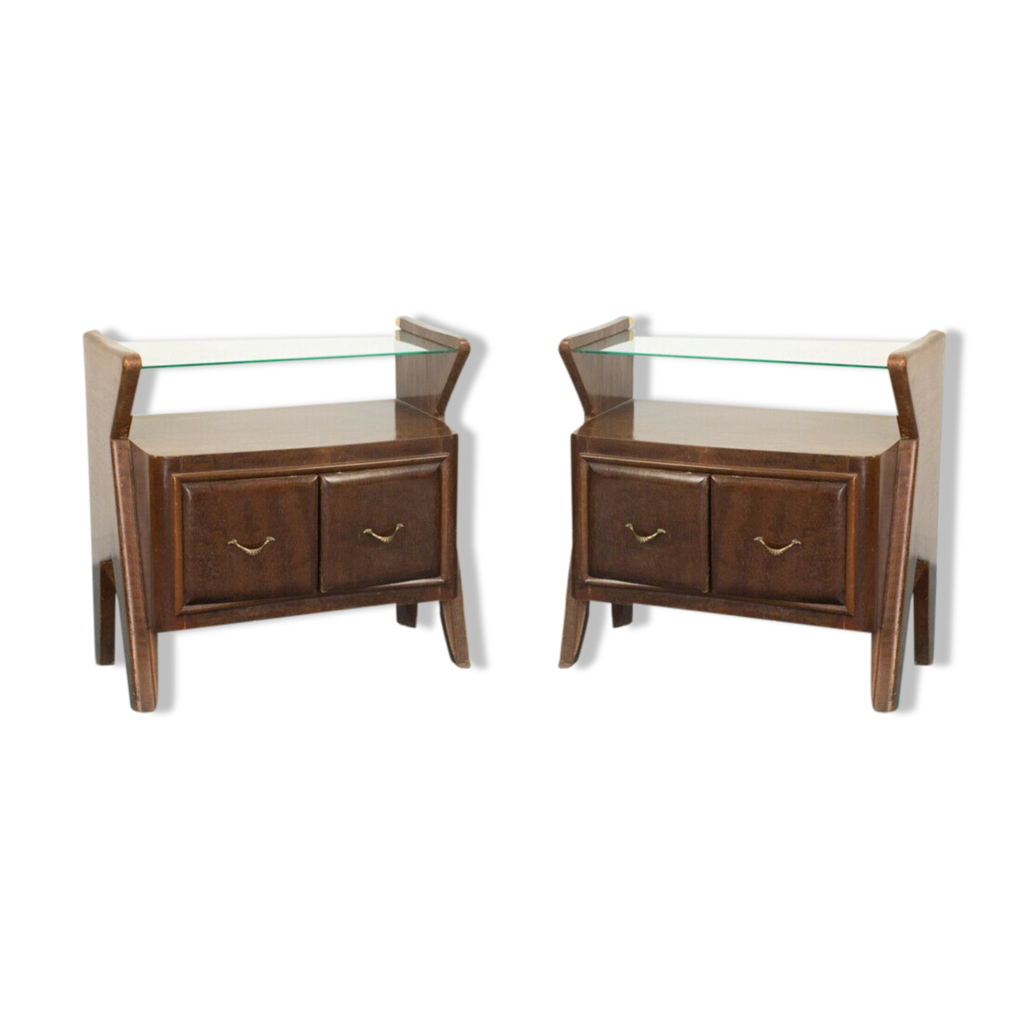 Set of 2 bedside tables style dassi in wood glass design 50s vintage modern