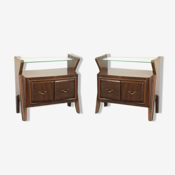 Set of 2 bedside tables style dassi in wood glass design 50s vintage modern