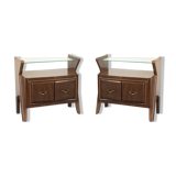 Set of 2 bedside tables style dassi in wood glass design 50s vintage modern