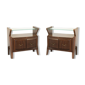 Set of 2 bedside tables style dassi in wood glass design 50s vintage modern