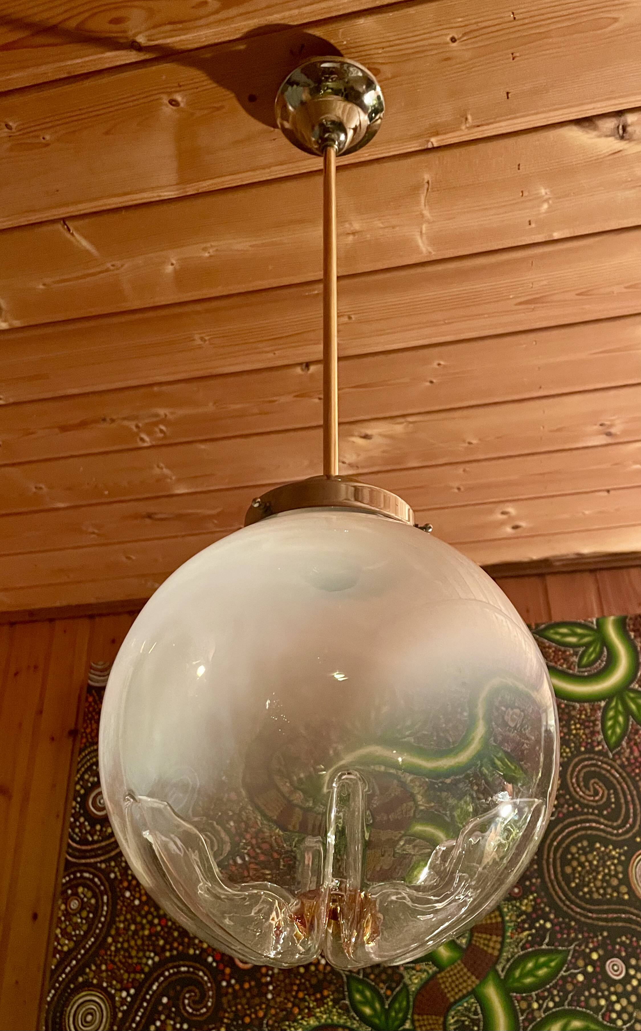 Large chandelier, pendant light, vintage ceiling light, Space Age, Murano "Mazzega", 70s