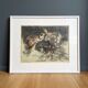 Dutch art print of a jumping frog, 1970, signed and numbered.