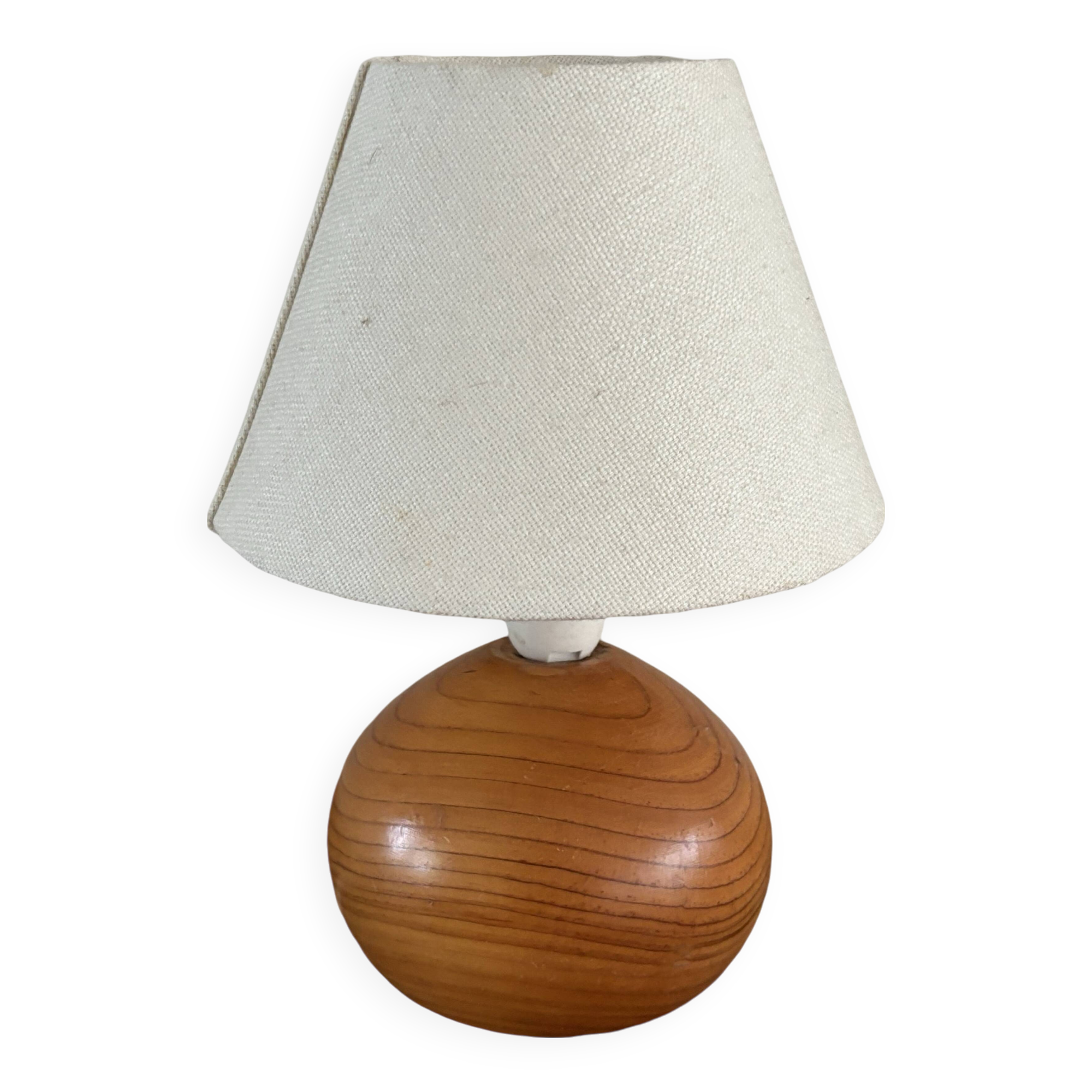 vintage wooden ball lamp small model with fabric shade 80's design