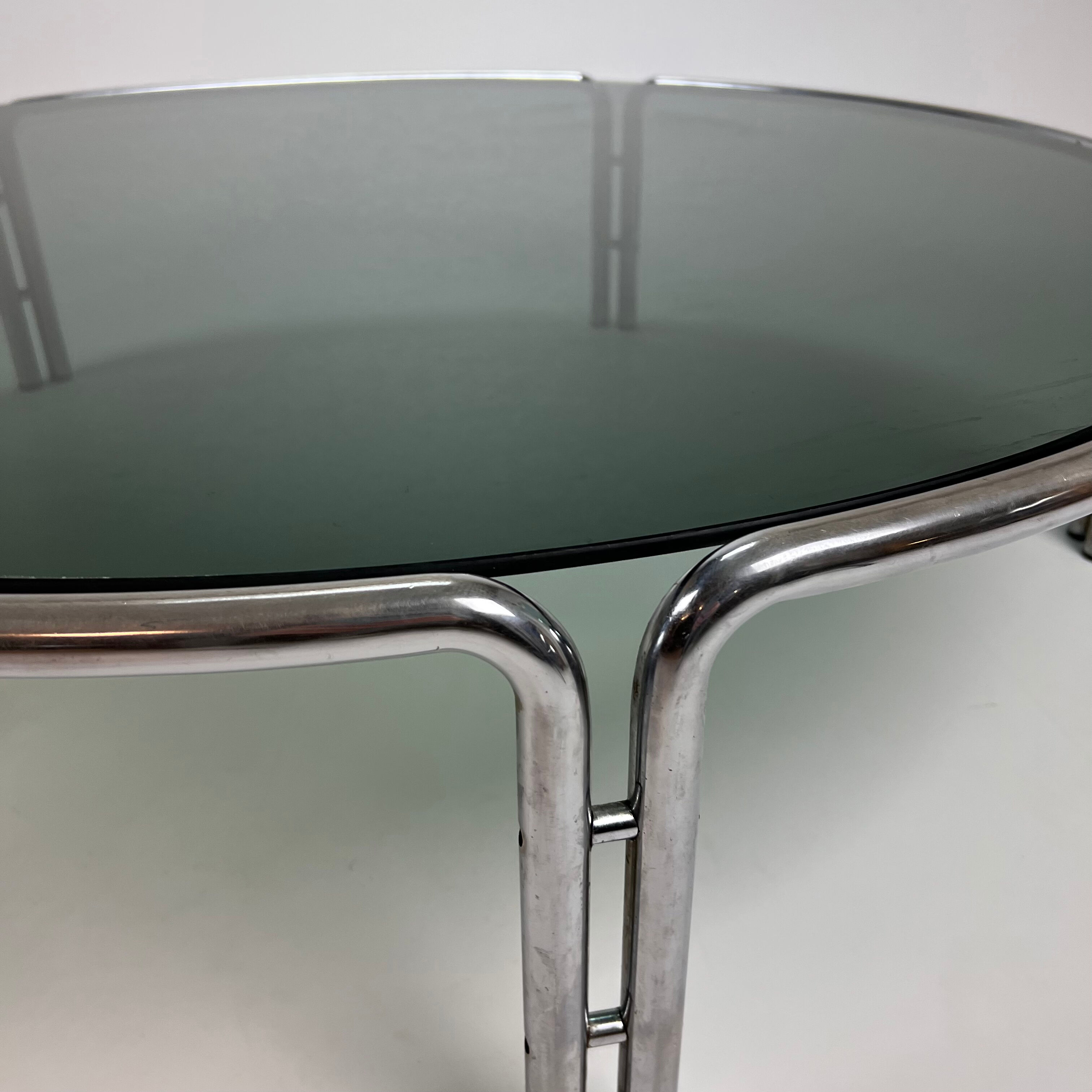 Italian tubular and smoked glass coffee table, 1970s
