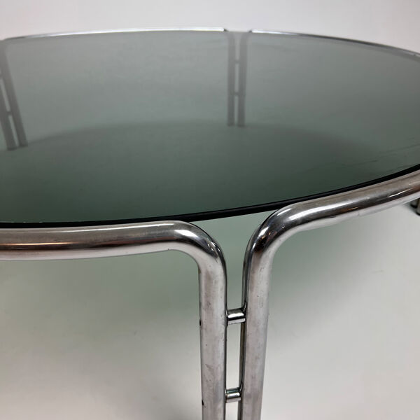 Table basse italienne tubulaire et en verre fumé, années 1970