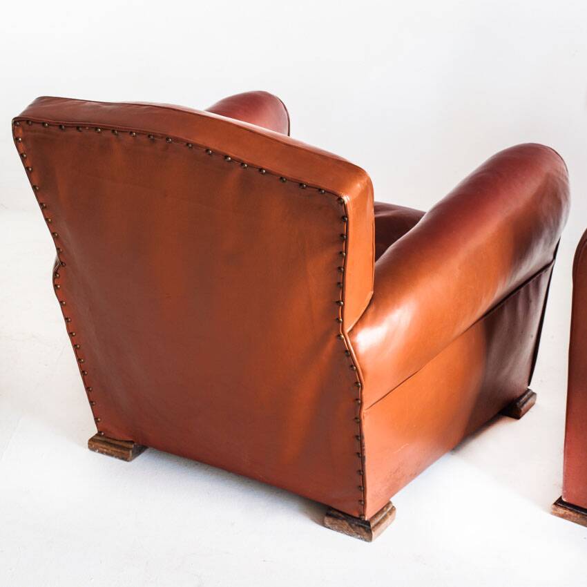 Pair of vintage club armchairs. Wood and Skay. France, 50