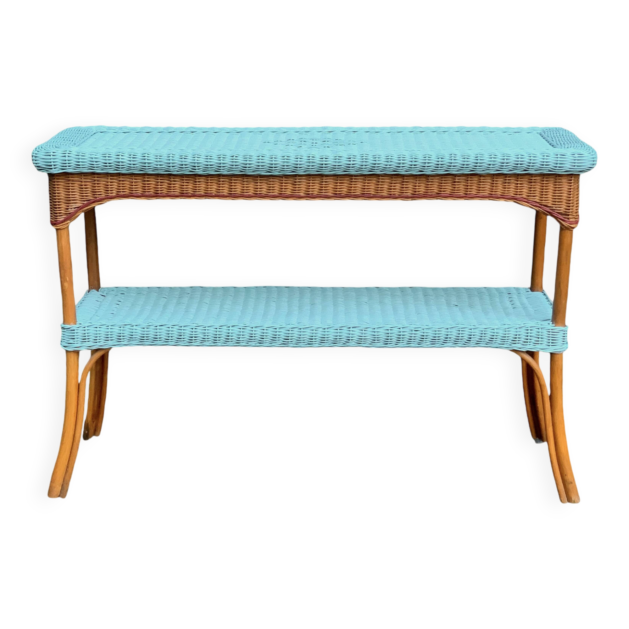 Vintage woven rattan and wicker console