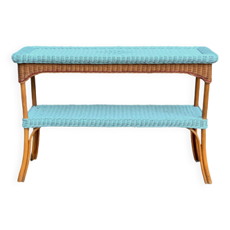 Vintage woven rattan and wicker console