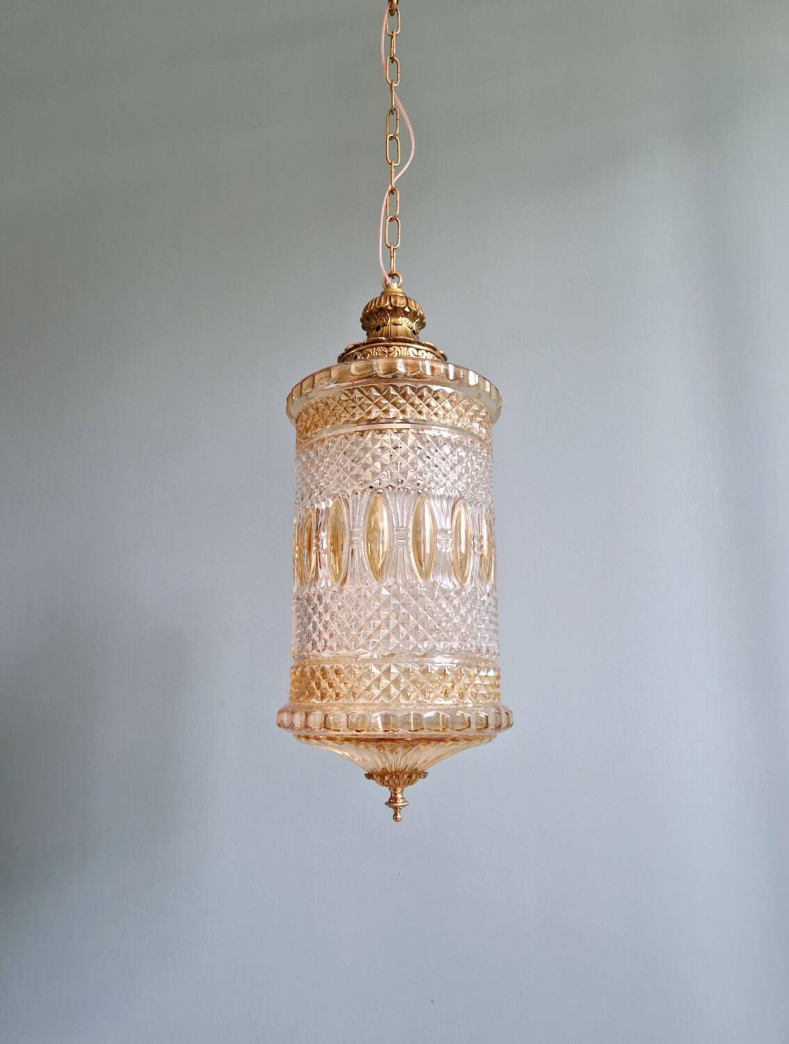 Glass and brass pendant light, 1960s