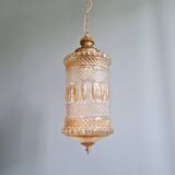 Glass and brass lantern-style pendant light, 1960s