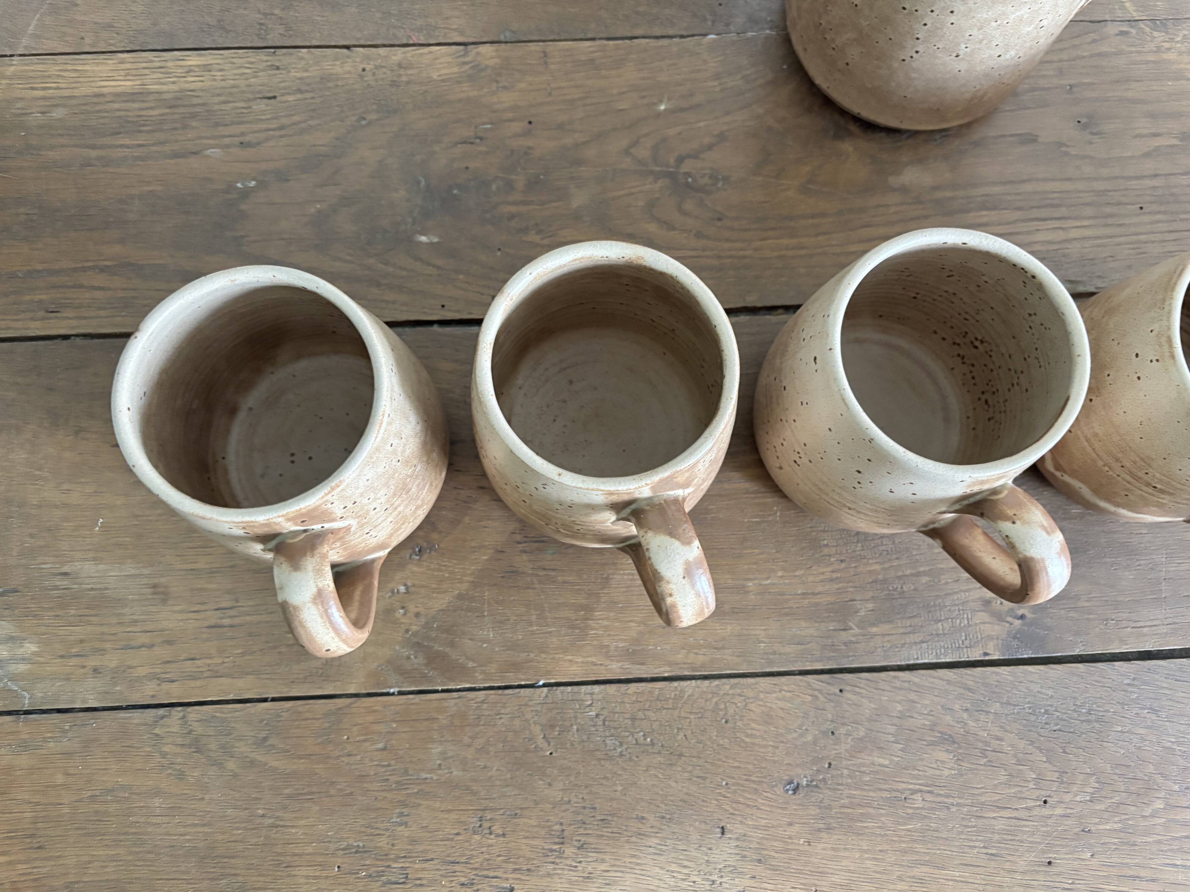 Vintage complete stoneware service – 6 mugs & jug Vallauris