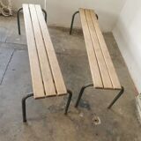 Pair of vintage metal and wood school benches