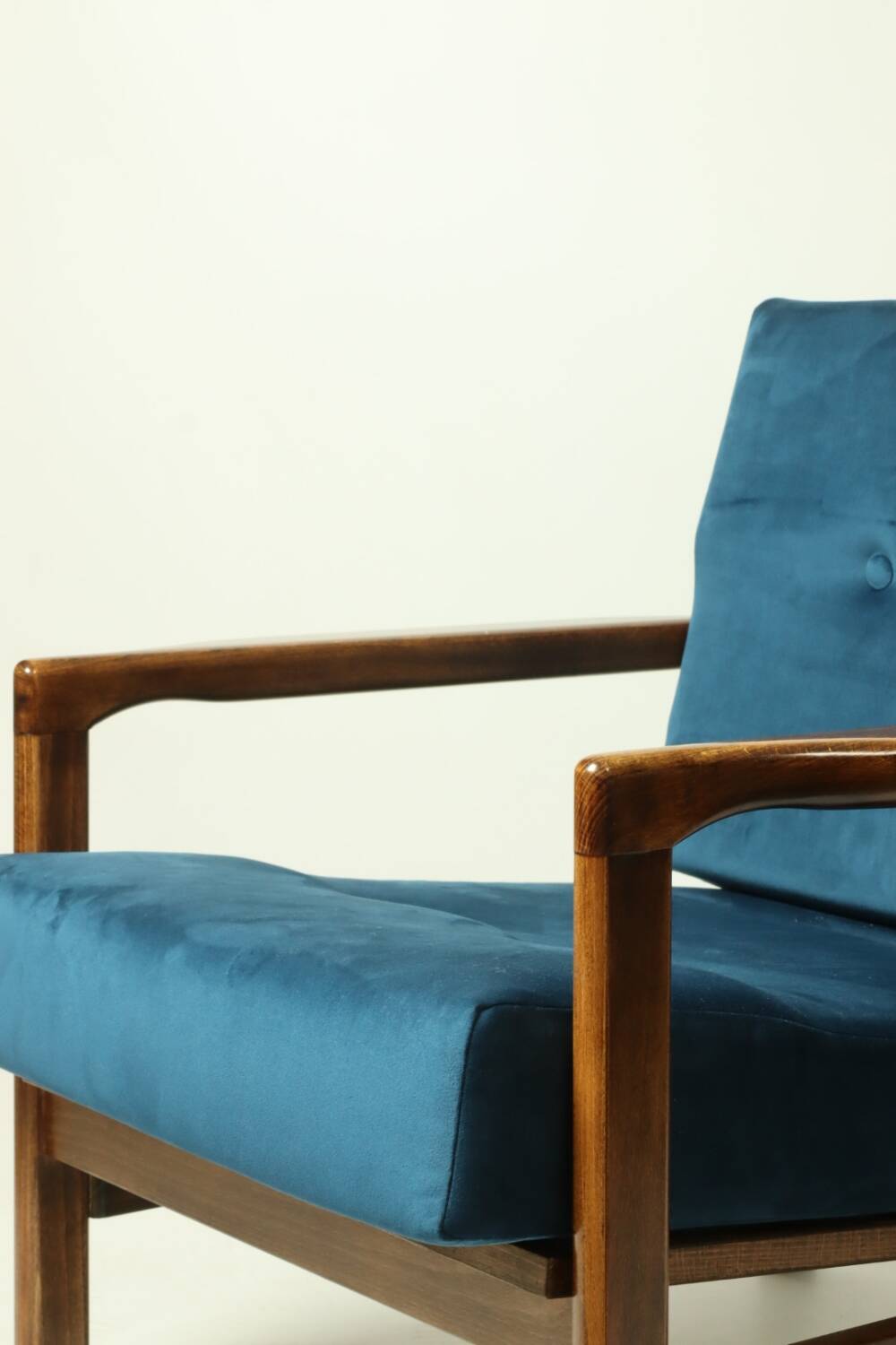 Vintage armchair navy blue velvet Mid century modern design by Zenon Bączyk 1965