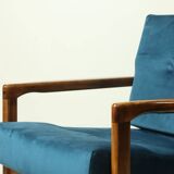 Vintage armchair navy blue velvet Mid century modern design by Zenon Bączyk 1965