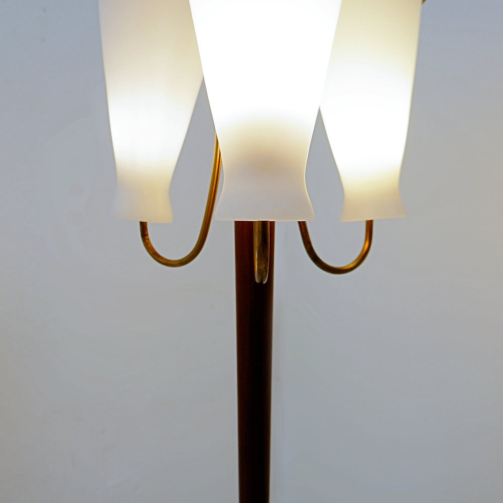 Tripod floor lamp with three arms and opaline glass - 1950s