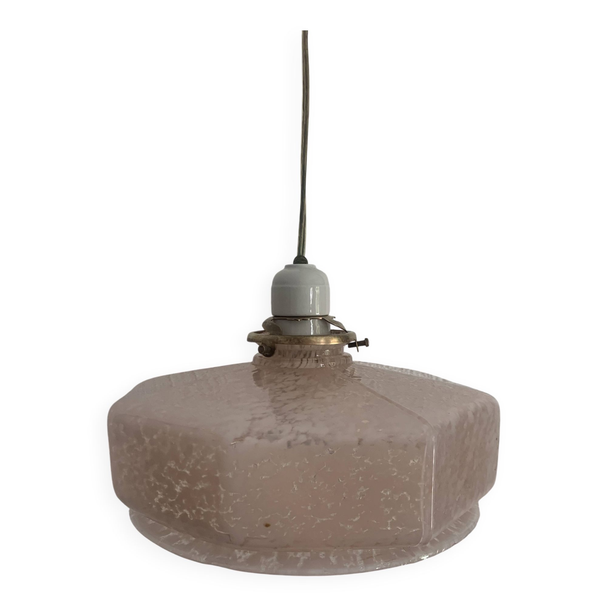 Vintage 1930s suspension pink clouded glass chandelier - 60 cm