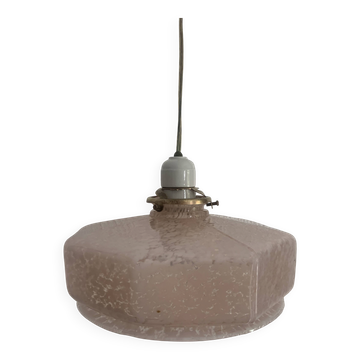 Vintage 1930s suspension pink clouded glass chandelier - 60 cm