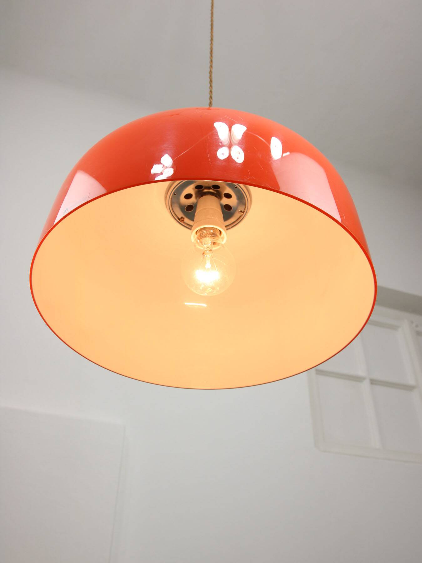 Space Age Orange Pendant Lamp from Guzzini, 1960s