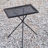 Side table in black perforated metal rigitulle from the 50s