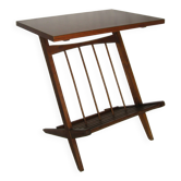 Coffee table; record storage; magazines in 1950s Scandinavian style.