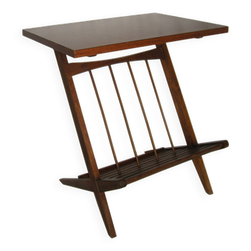 Coffee table; record storage; magazines in 1950s Scandinavian style.