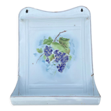 Ancien porte ustensiles en tôle émaillée décor raisin