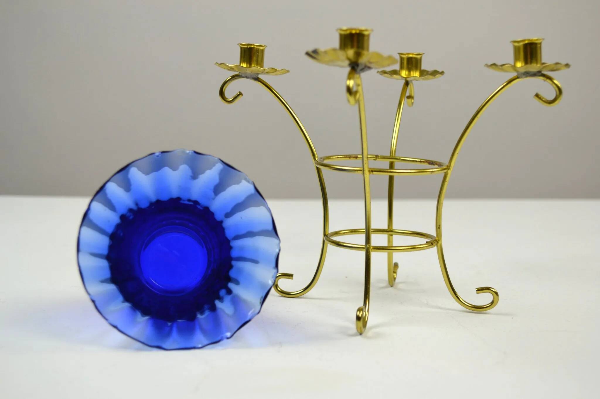 Brass and Cobalt Blue Glass Candle Holder, Sweden, 1960s