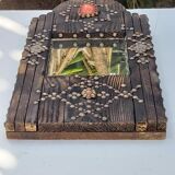 Ancient brutalist oriental wooden mirror 23x53cm