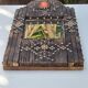 Ancient brutalist oriental wooden mirror 23x53cm
