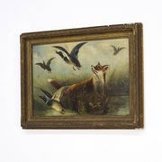 Peinture anglaise antique décorative de renard et canards
