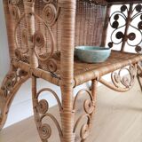 Vintage rattan bedside table "peacock"
