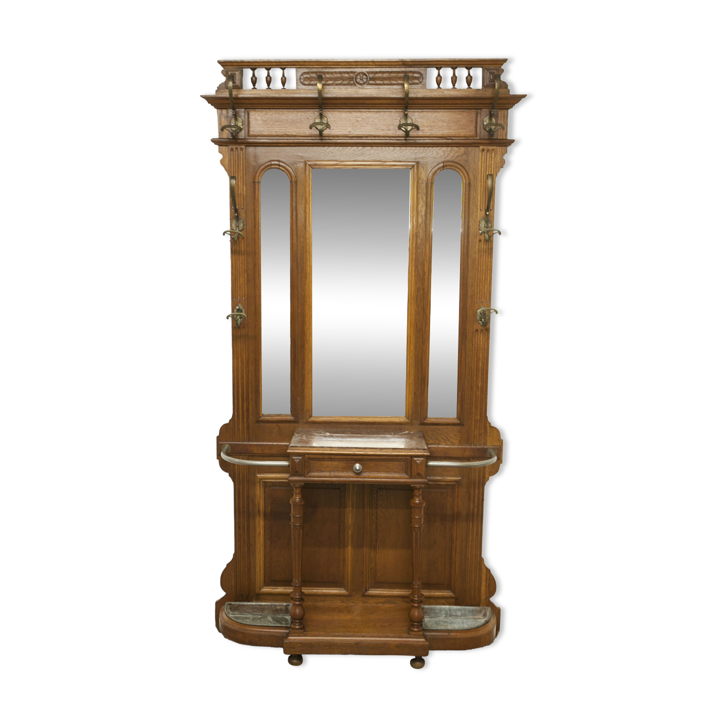 Vestiaire Napoléon III en noyer fin 19e, 3 miroirs, marbre
