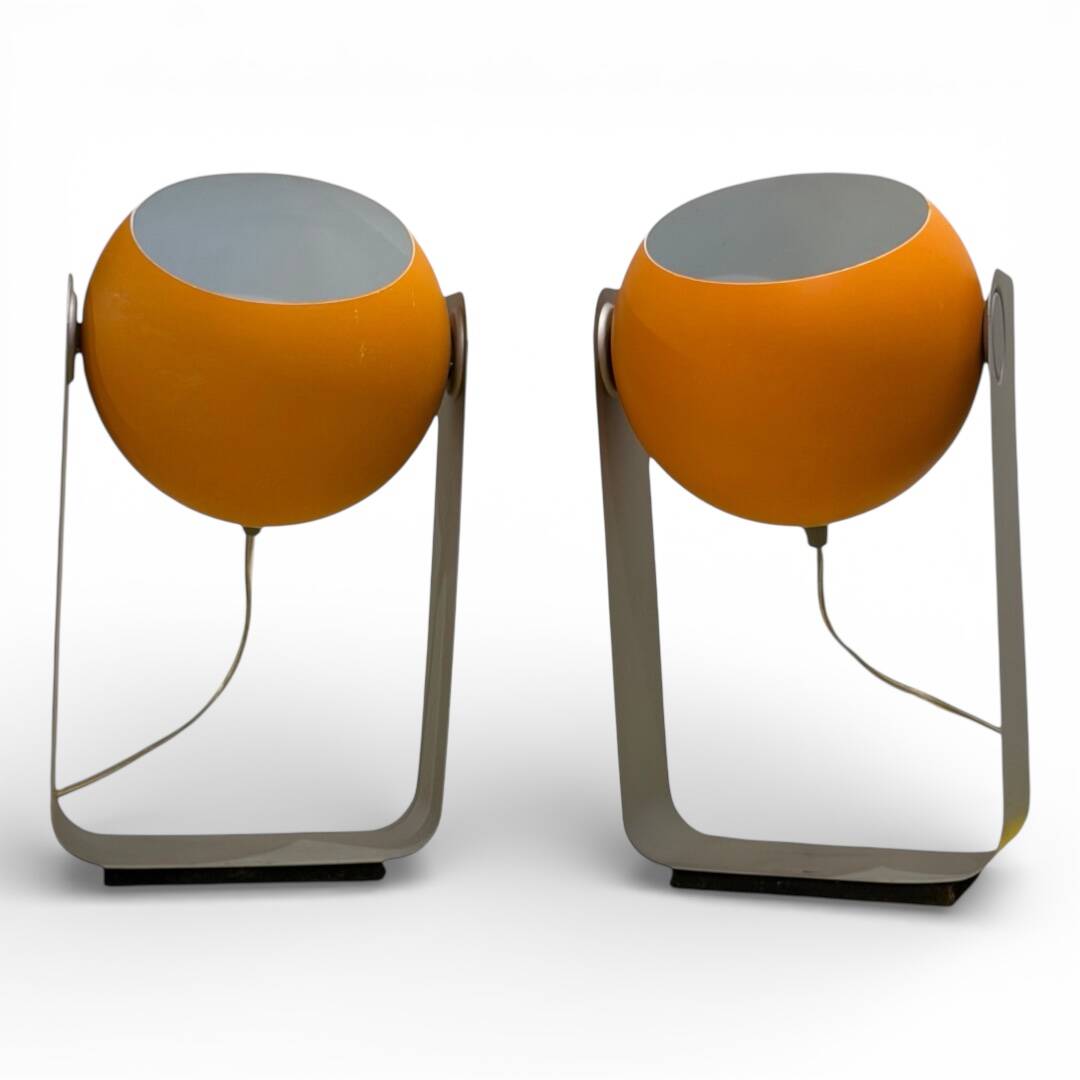 Pair of Space Age eyeball orange lamps by Massive Belgium