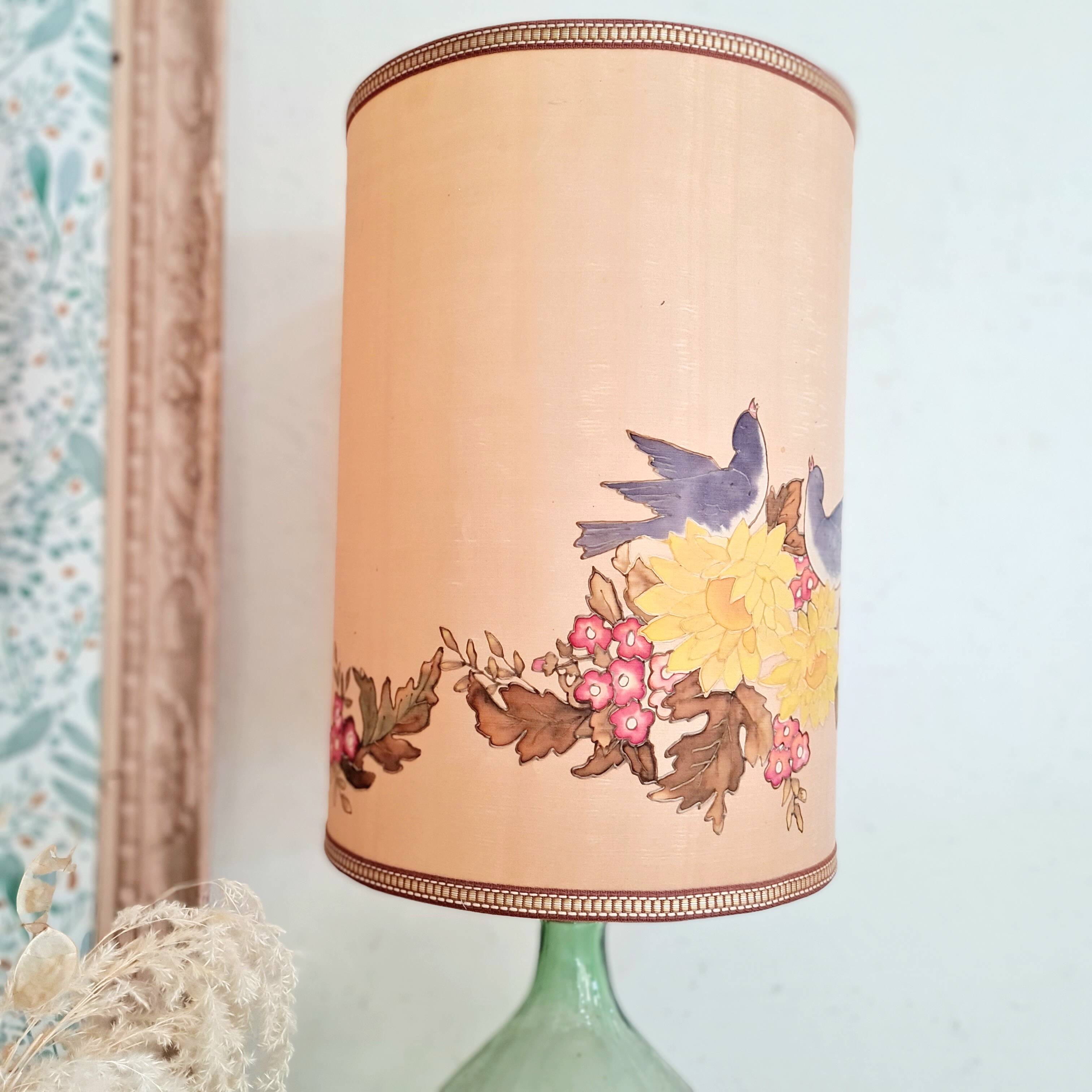 Lampe dame jeanne  abat jour fleuri
