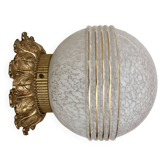 Vintage wall or ceiling light, art deco globe in white and gold clichy glass