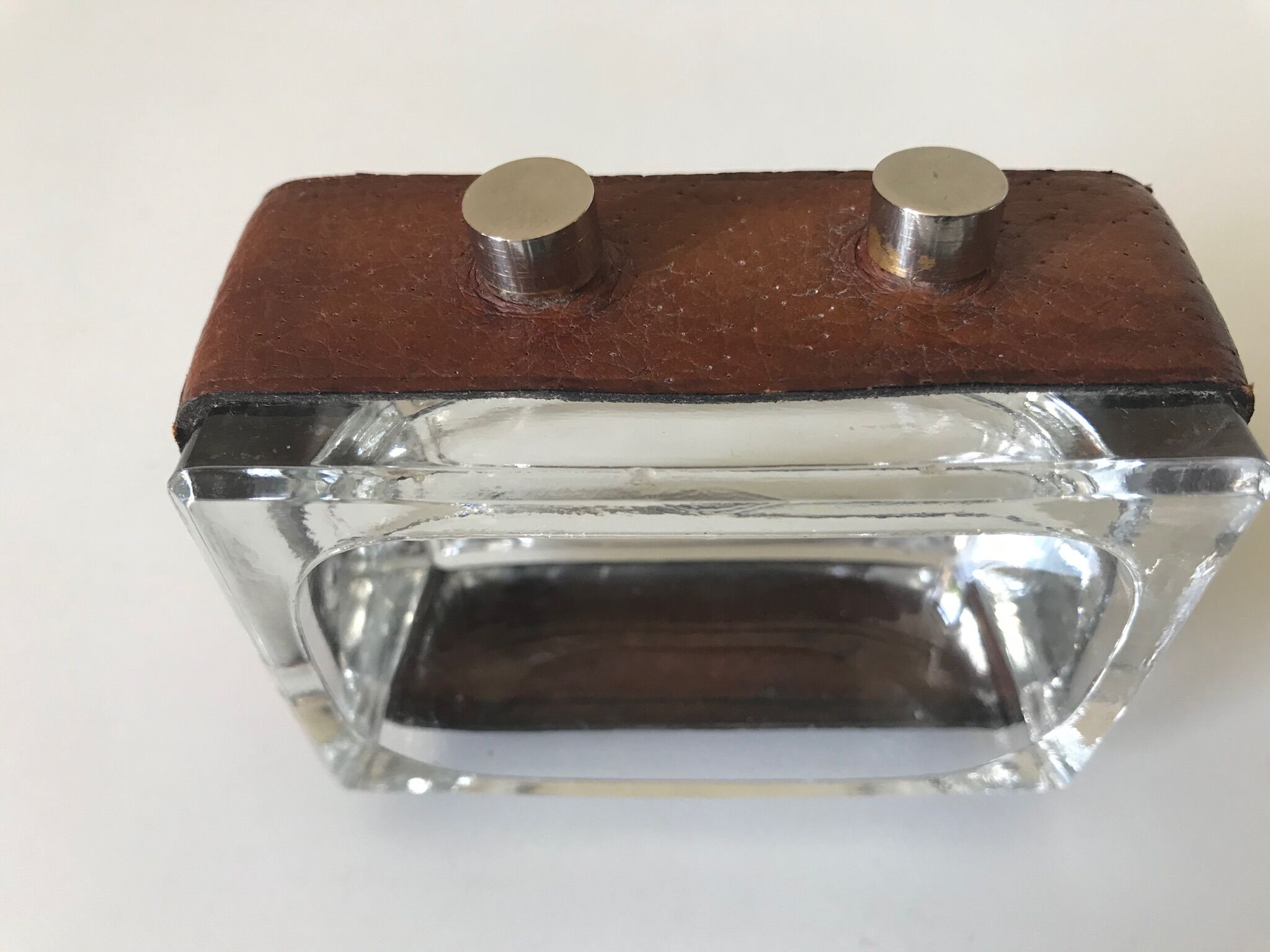 Cendrier cuir et verre moderniste design annees 50 60