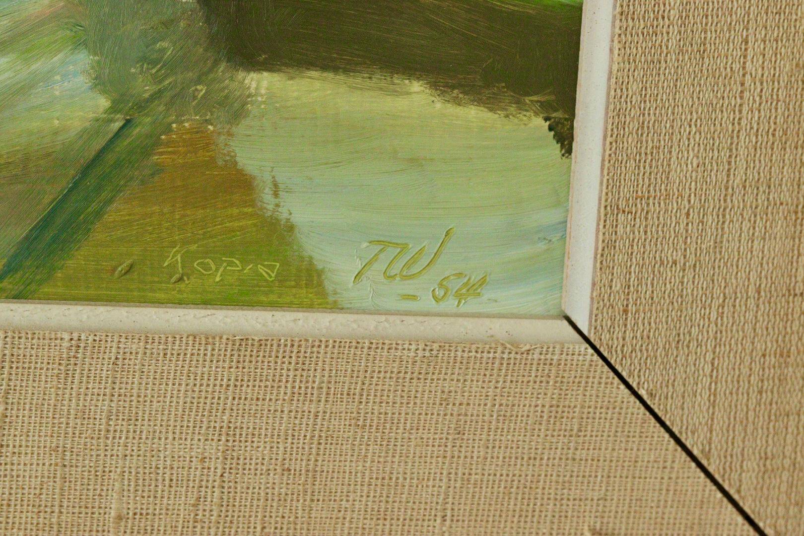 Framed oil on panel "Kopia" by TW, Sweden mid 20th century.